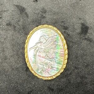 Vintage carved Abalone shell Gold Angel Brooch